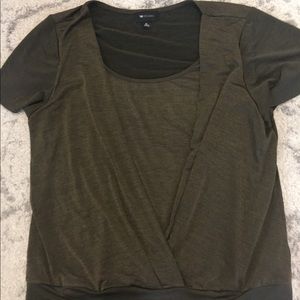 Olive Brown layered faux wrap top